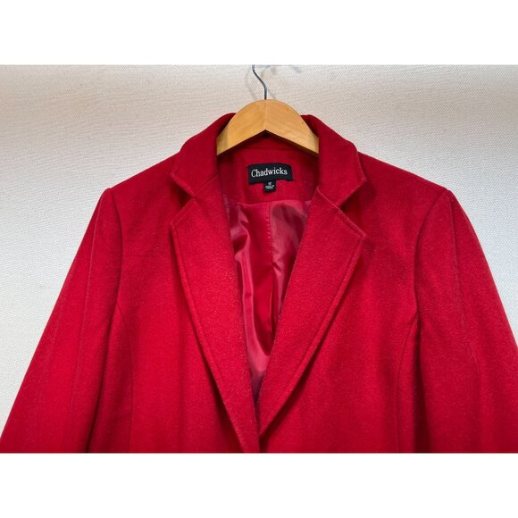 Chadwicks Women's Wool Notch Collar Button Front Long Coat Sz 12 Red Long Sleeve - Picture 5 of 12